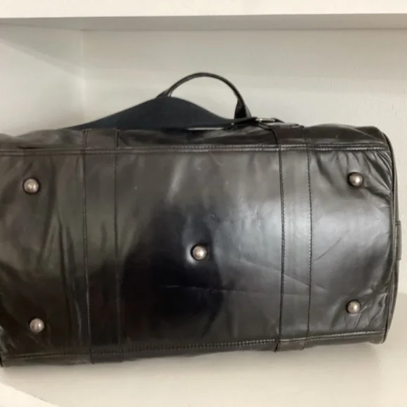 MEN’S FOSSIL BRAND BLACK LEATHER DUFFLE TRAVEL LARGE BAG - Picture 14 of 16